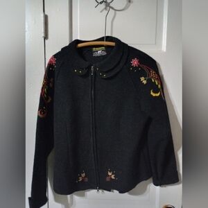 Norender knitwear sweater beautiful embroidery 100% wool medium women's vintage